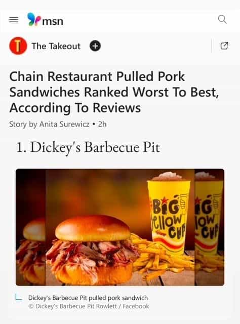 Dickey’s Pulled Pork Sandwich Ranked #1 by The Takeout Today